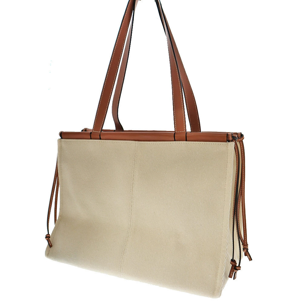 Loewe Ivory Coussin Brown Logo White Tan Tote Bag Shoulder Canvas Leather